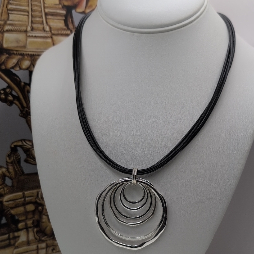 Anne Klein Silver and Black Geometric Necklace - Picture 5 of 6